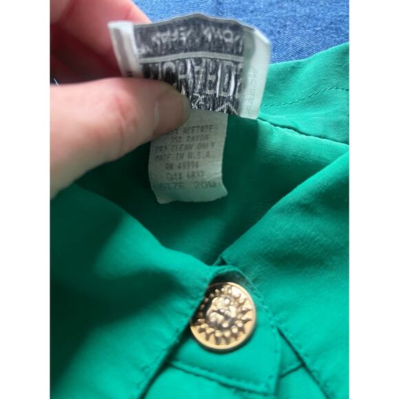 R&M Richards by Karen Kwong Celestial Green Blouse with Shoulder Pads - Picture 6 of 6